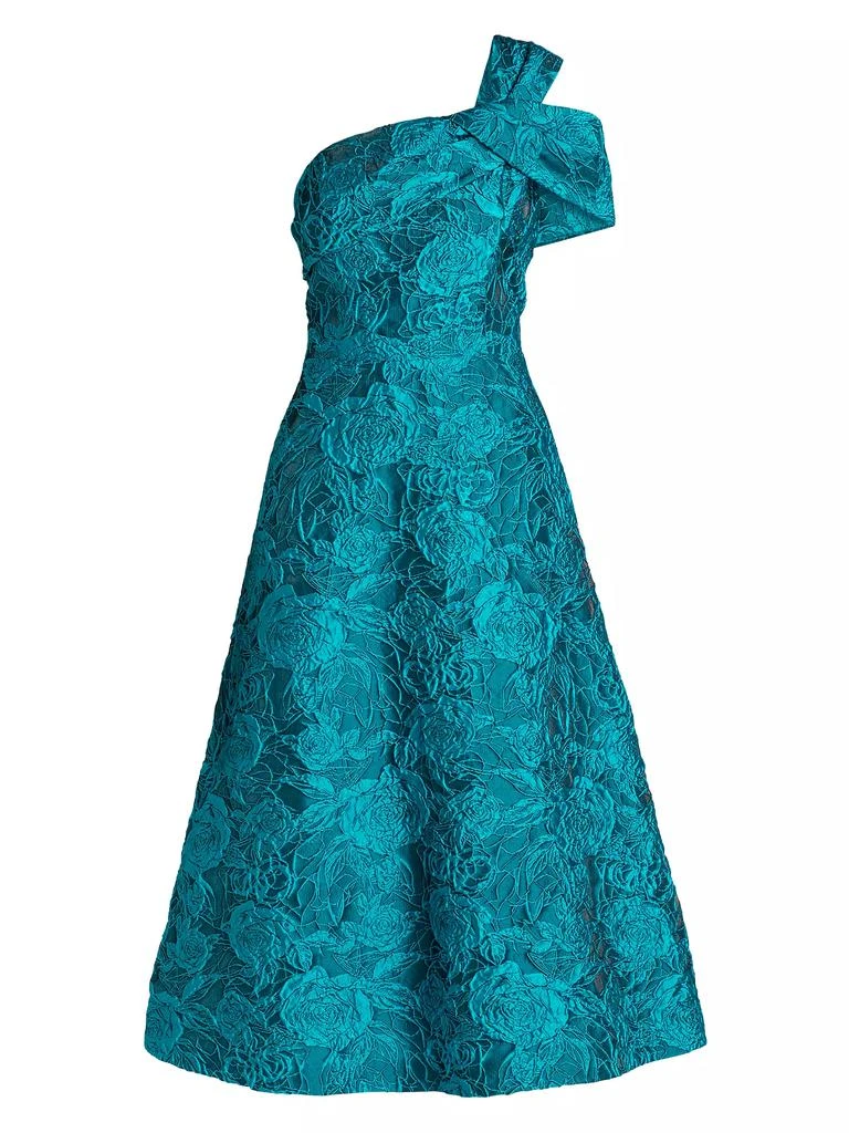 Teri Jon Floral Jacquard One-Shoulder A-Line Midi-Dress 1