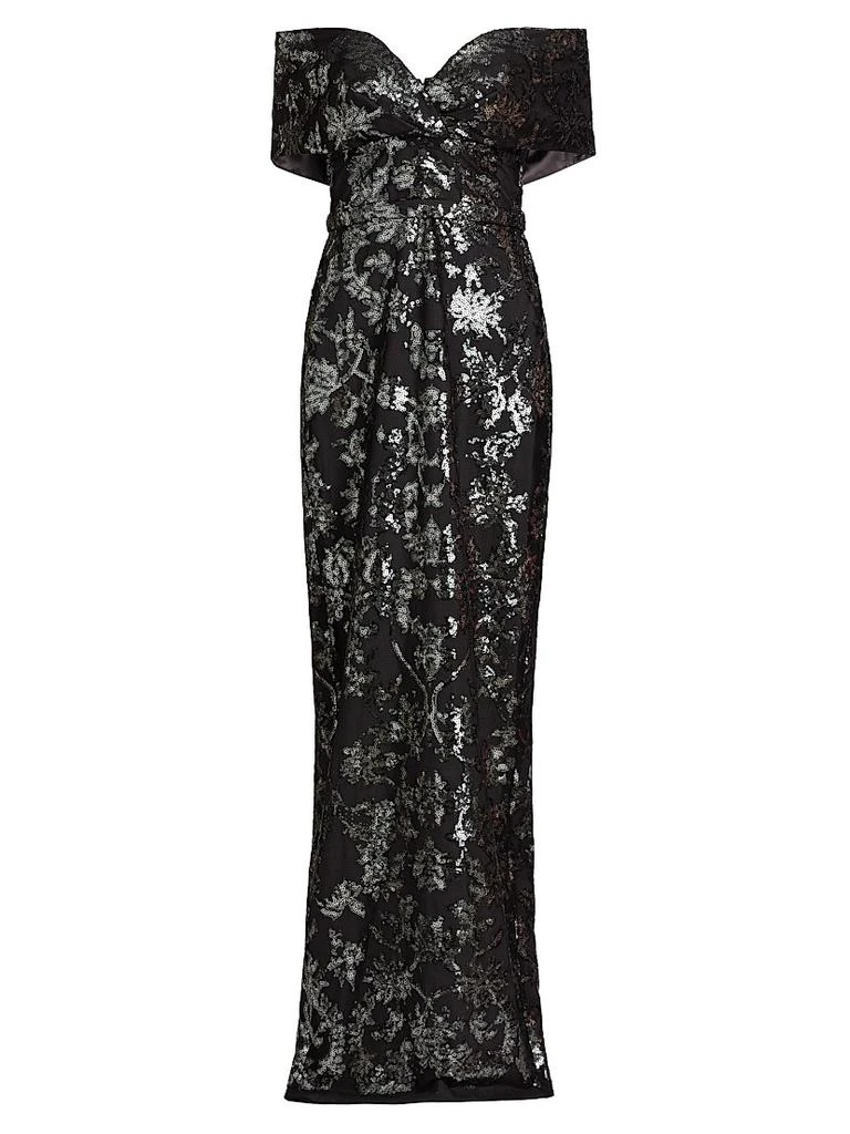 Pamella Roland Sequin Tulle Off-The-Shoulder Gown 1