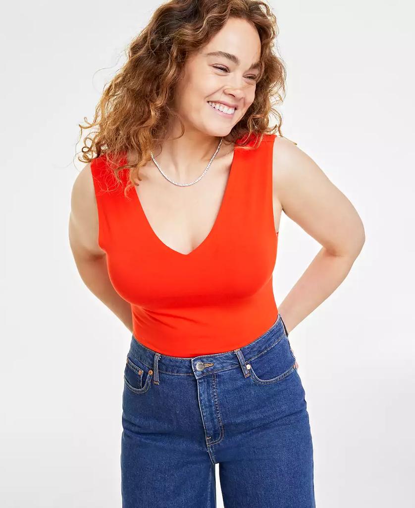 On 34th Women's Knit Double V-Neck Bodysuit, Created for Macy's