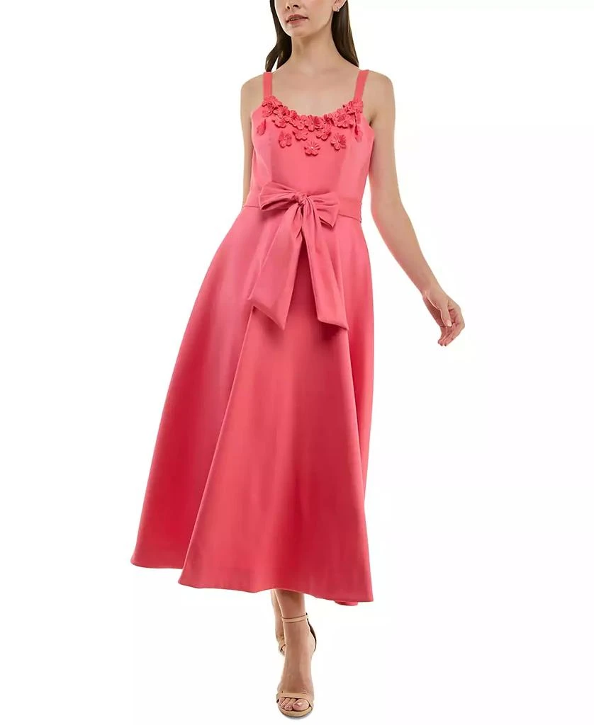 Taylor Women's Floral-Trim Bow-Waist Midi Dress 1