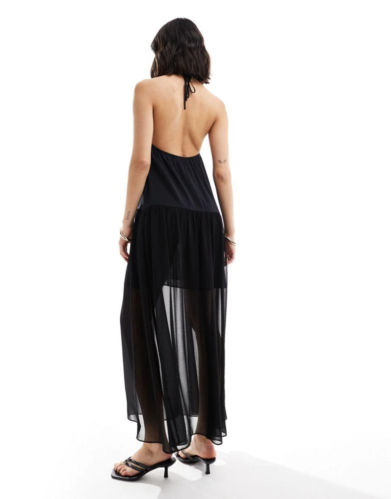 ASOS ASOS DESIGN halter trapeze cupro and chiffon maxi dress in black 2