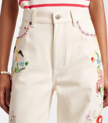 Valentino High-rise floral embroidered straight jeans 4