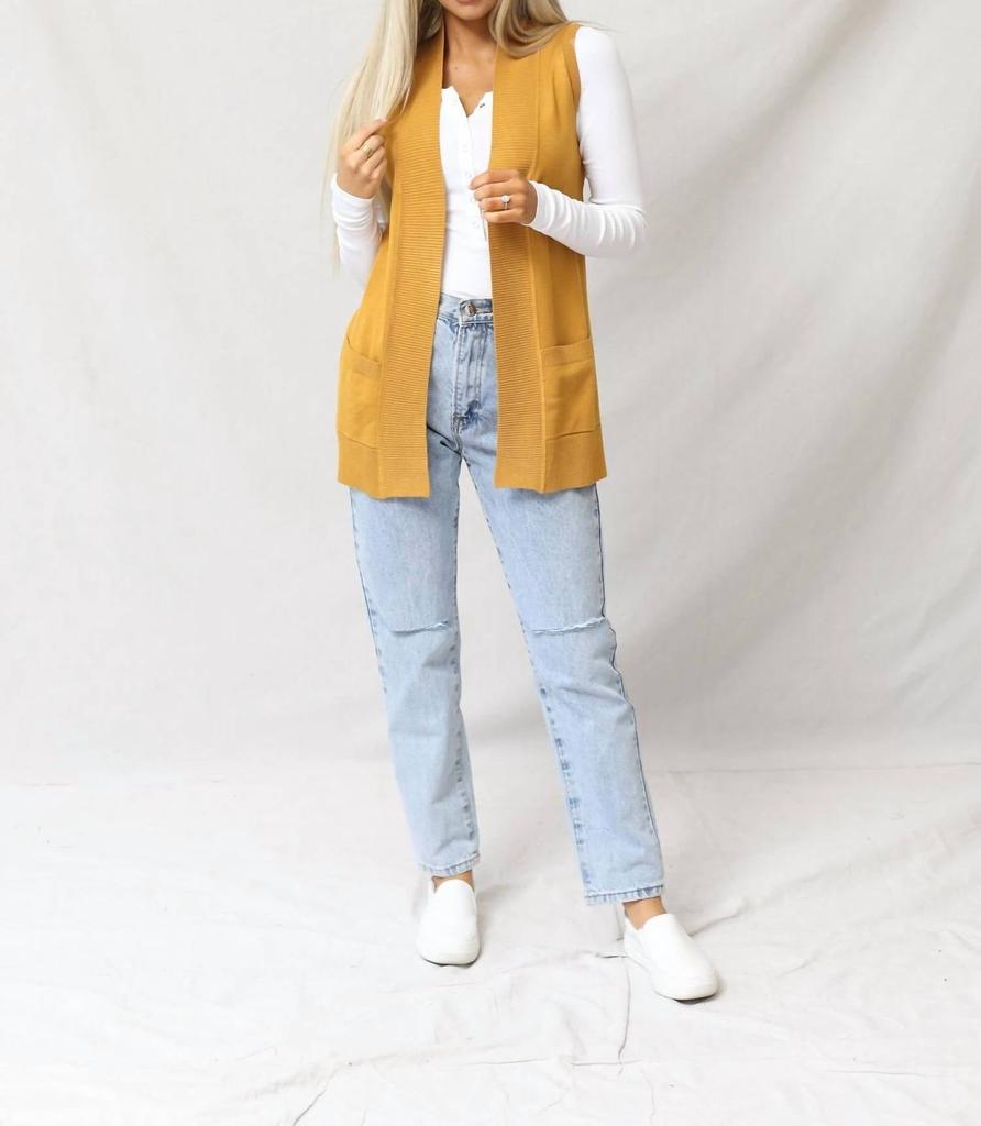 CIELO Gentry Open Front Sleeveless Cardigan In Mustard