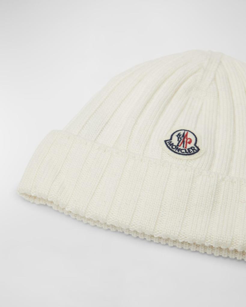 Moncler Girl's Ribbed Wool Beanie with Logo Patch, Size XXXS-XS