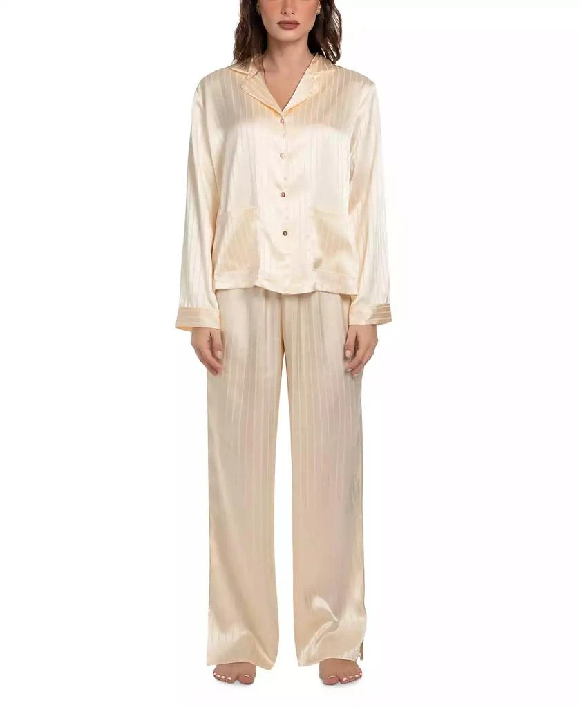 Linea Donatella Women's Satin Jacquard Striped Pajama Set 1