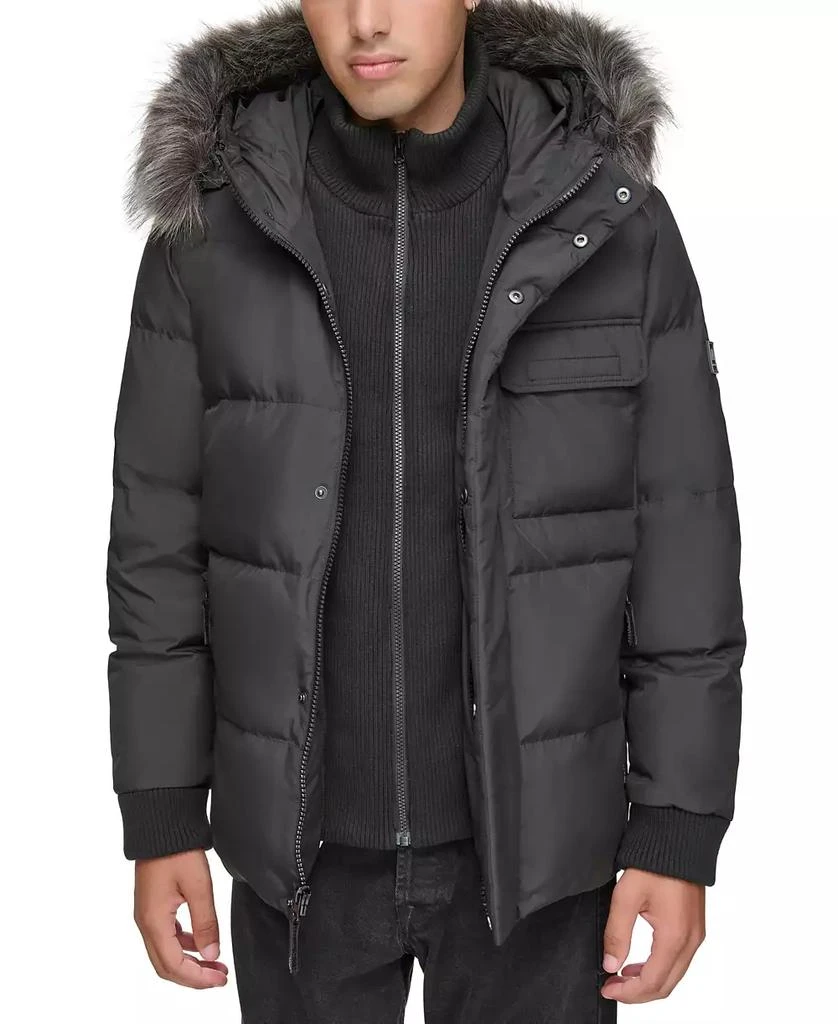 Marc New York by Andrew Marc Men's Nisko Short Channel Quilted Puffer Jacket with Faux Fur Hood 1