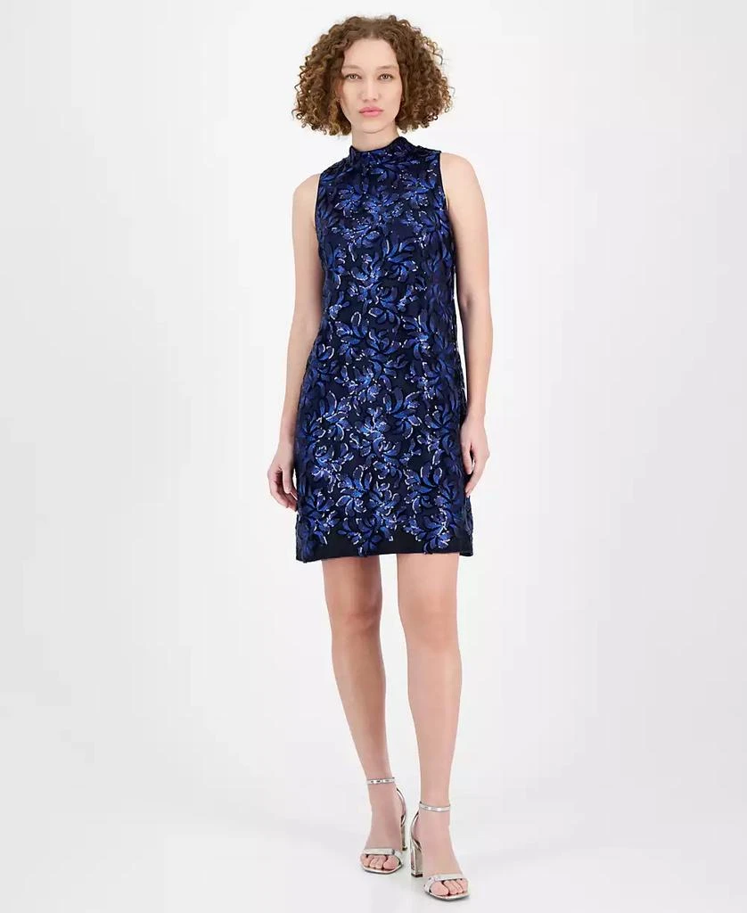 Robbie Bee Women's Sequinned Mock-Neck Sheath Dress 1