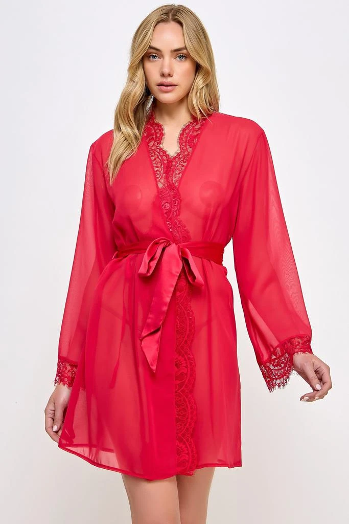 TRUEDAMES Elegant Lace-Trimmed Chiffon Wrap Robe