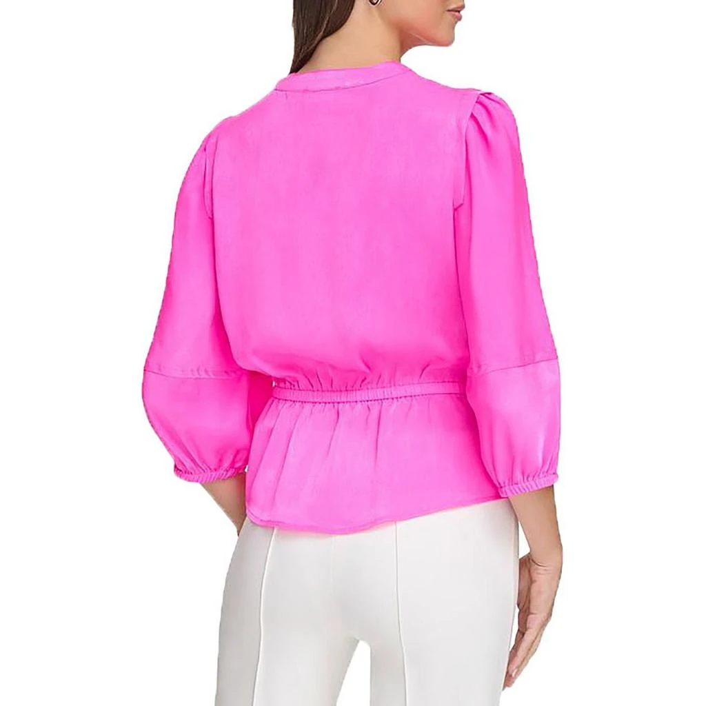DKNY Womens V-Neck Drawstring Button-Down Top 2