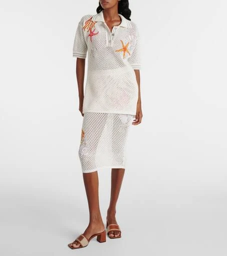 Versace Embroidered crochet cotton polo shirt 2