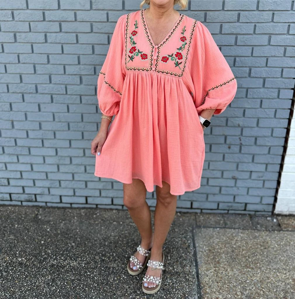 Jodifl Gauze Embroidered Dress In Peach 1