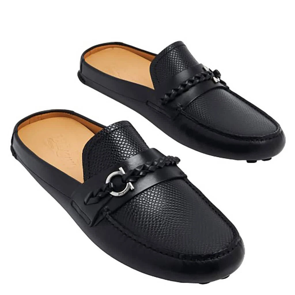 Salvatore Ferragamo Salvatore Ferragamo Men's Black Leather Gancini Ornament Driving Mules 1