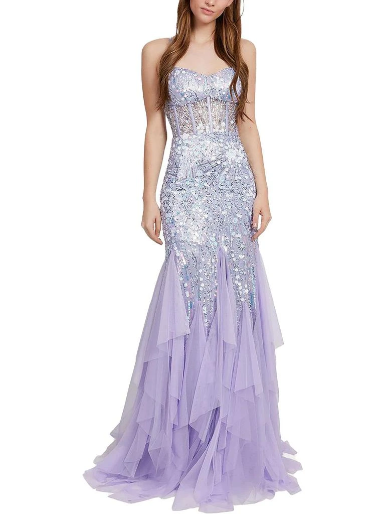 Dear Moon Juniors Womens Sequin Open Back Evening Dress 1