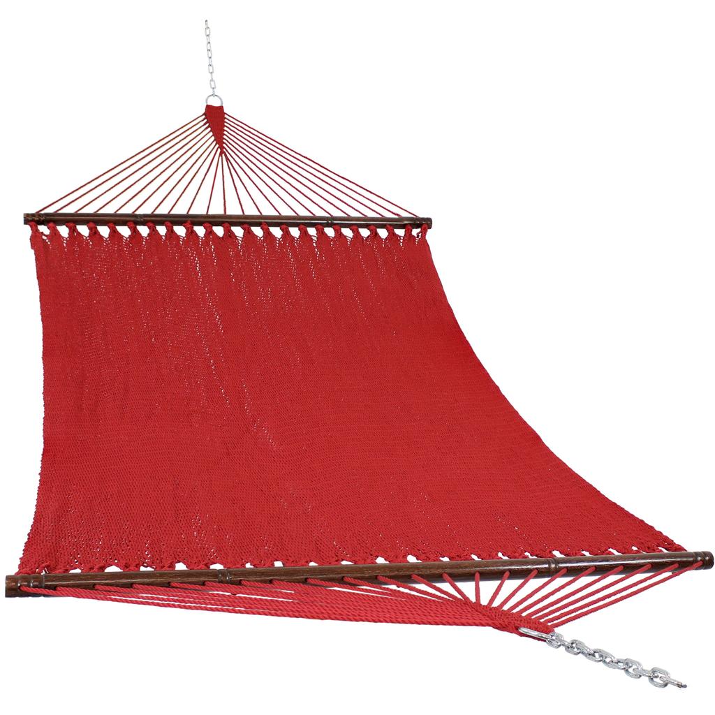 Sunnydaze Large Double Wide Two-Person Polyester Rope Hammock with Spreader Bars - 600 lb Weight Capacity