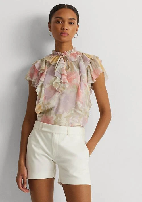 Ralph Lauren Ralph Lauren Women S Floral Ruffle Trim Georgette Blouse 1