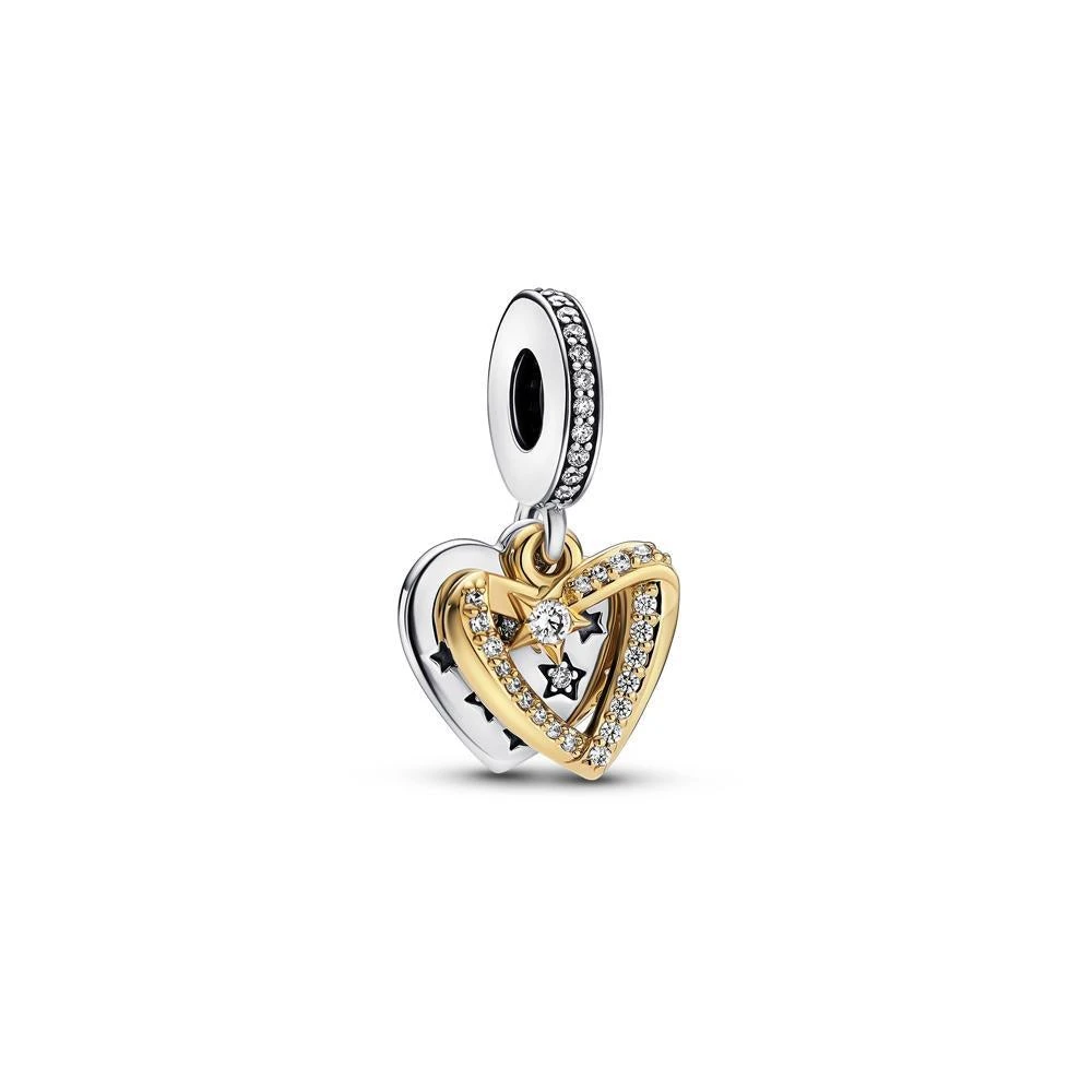 PANDORA Shooting Star Hearts Double Dangle Charm