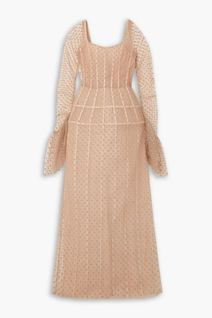 SANDRA MANSOUR Euphoria Glittered Swiss-dot Tulle Maxi Dress - Women - Sand Dresses - XS