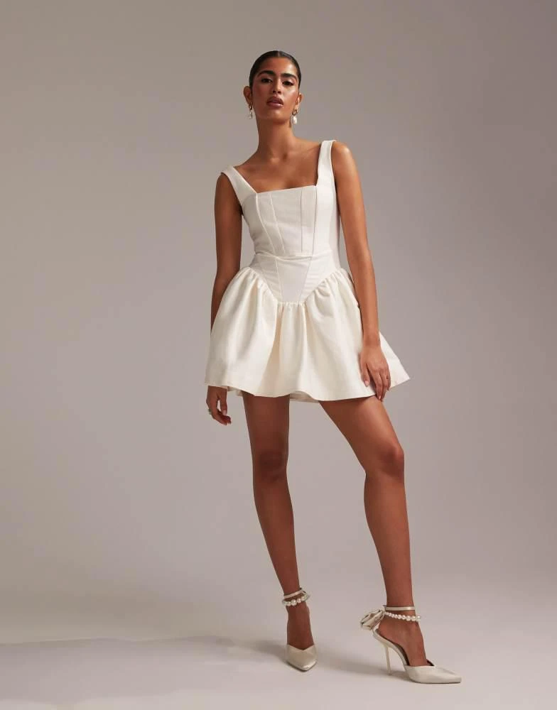 ASOS ASOS DESIGN square neck structured mini dress with full skirt in ivory 2