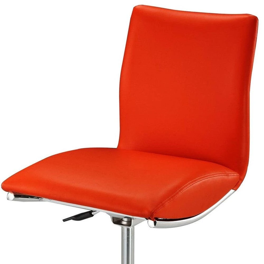 Hivvago Set of Two Red and Silver Faux Leather and Metal Low Back Adjustable Height Bar Chairs 5