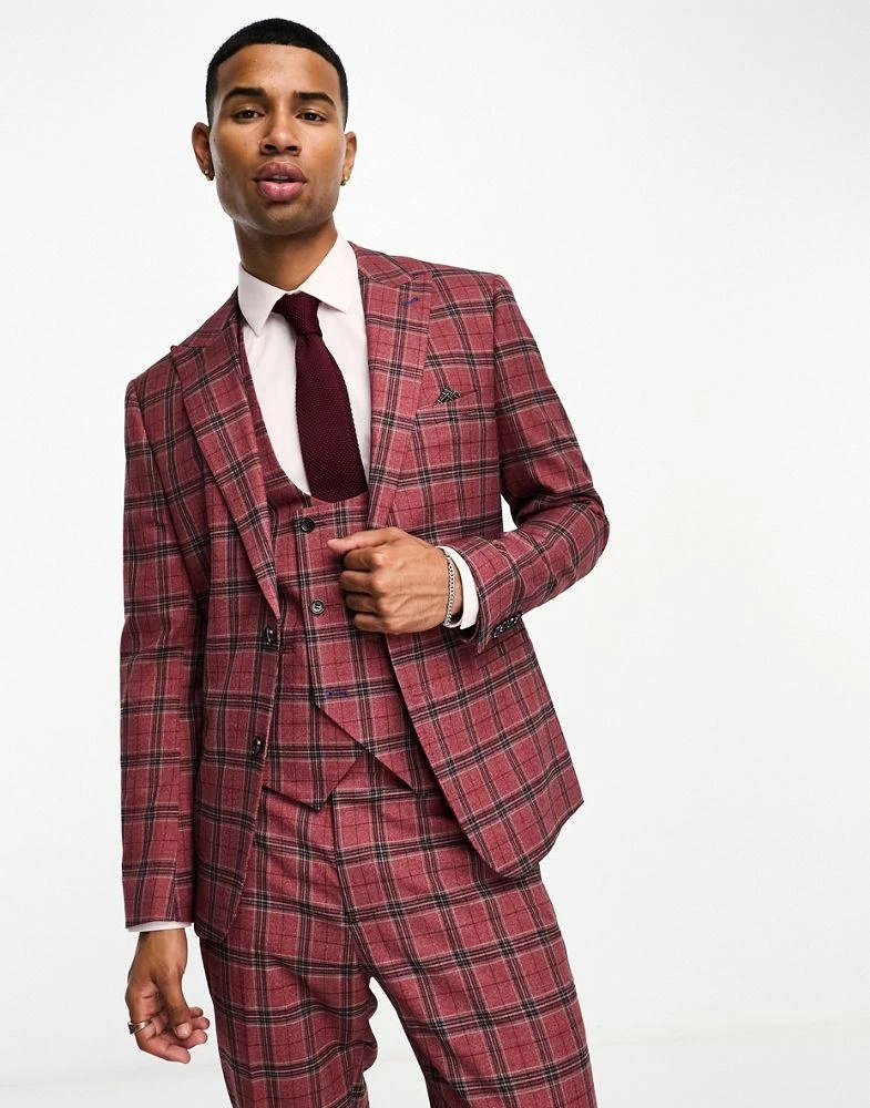 Harry Brown Harry Brown skinny suit jacket in red tartan 1