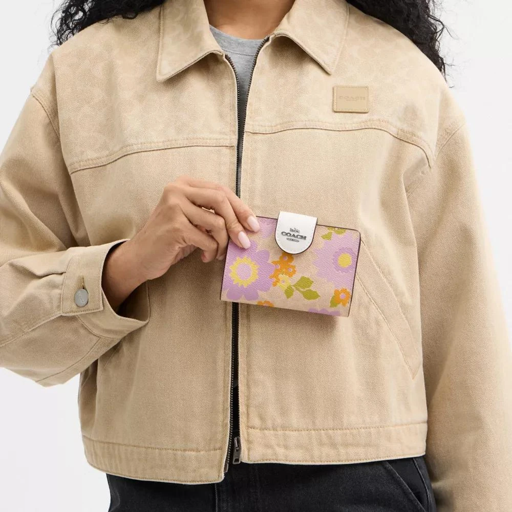 Coach Medium Corner Zip Wallet In Signature Canvas With Floral Print 4