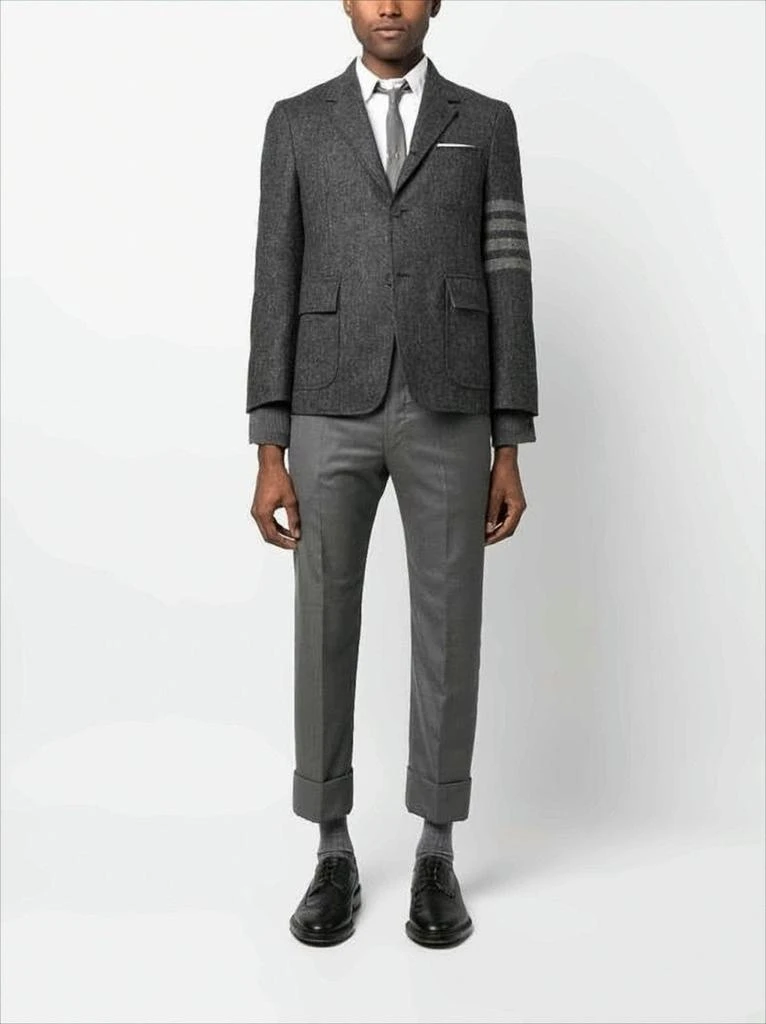 Thom Browne Tailored Grey Suit Jacket with Notch Lapel and Signature Stripes 5
