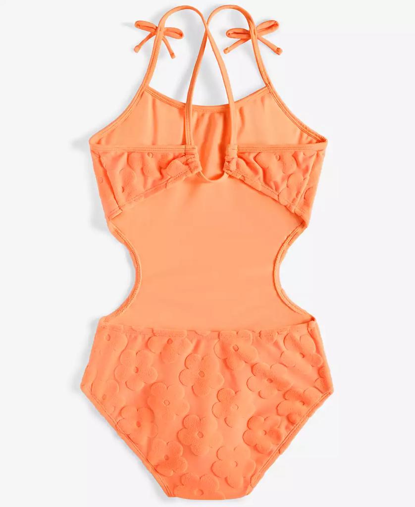 Breaking Waves Big Girls Terry Texture Cut-Out One-Piece Swimsuit