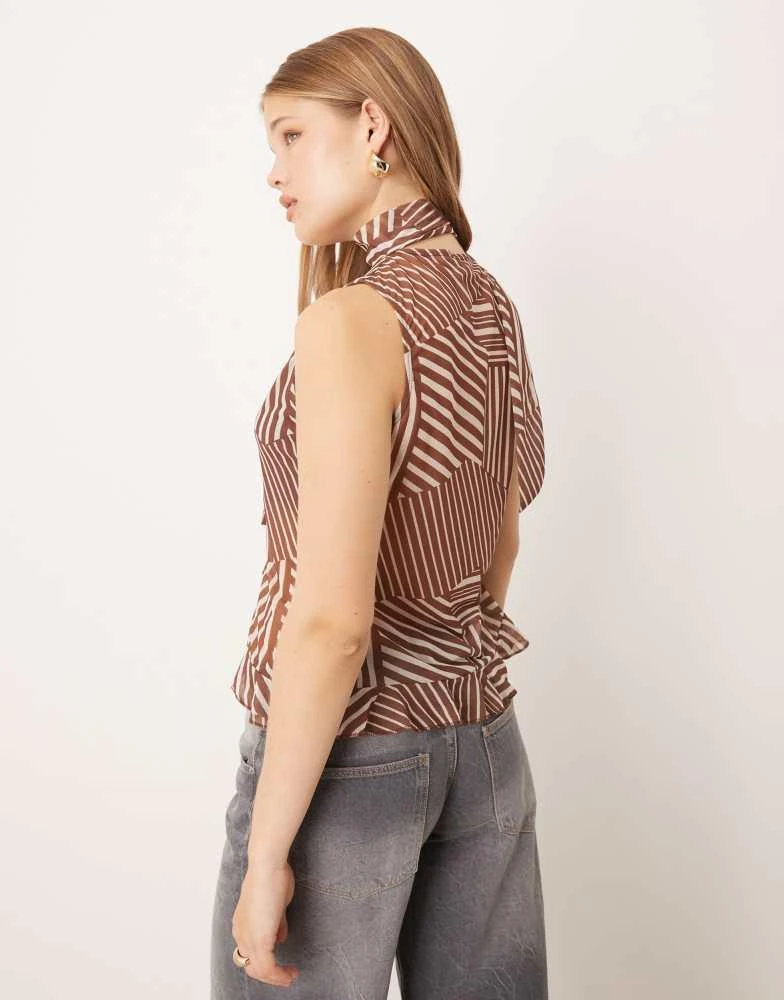 ASOS ASOS DESIGN ruffle waistcoat with scarf in chocolate stripe 4