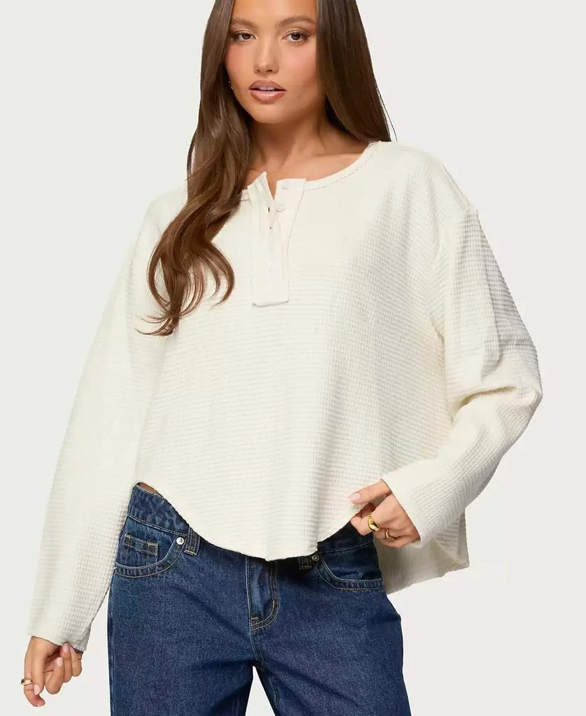 Edikted Women
s Alisia Oversized Waffle Henley Top
