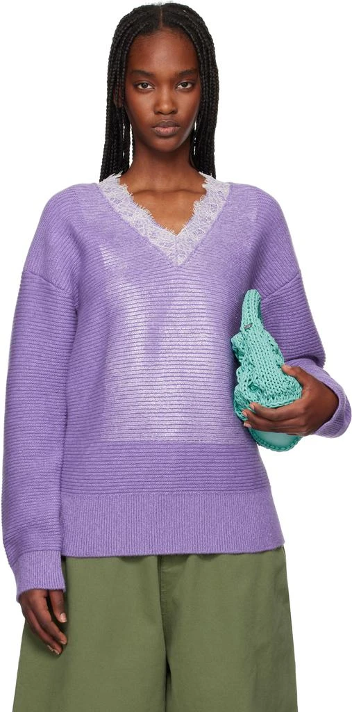 JW Anderson Purple V-Neck Lace Trim Sweater 1