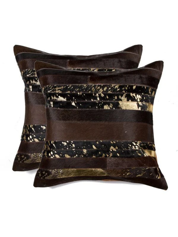 Natural Torino Patchwork Zipped Cow Hair Pillow - Set of 2 1