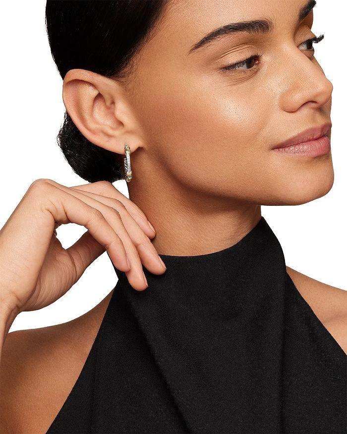 David Yurman Petite Helena Wrap Hoop Earrings in Sterling Silver with 18K Yellow Gold and Diamonds 6