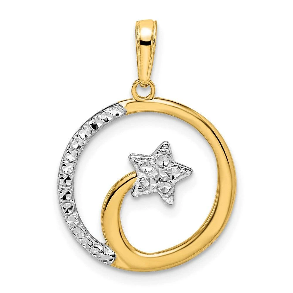 Diamond2Deal 14k Yellow Gold White Rhodium Diamond-Cut Shooting Star Pendant