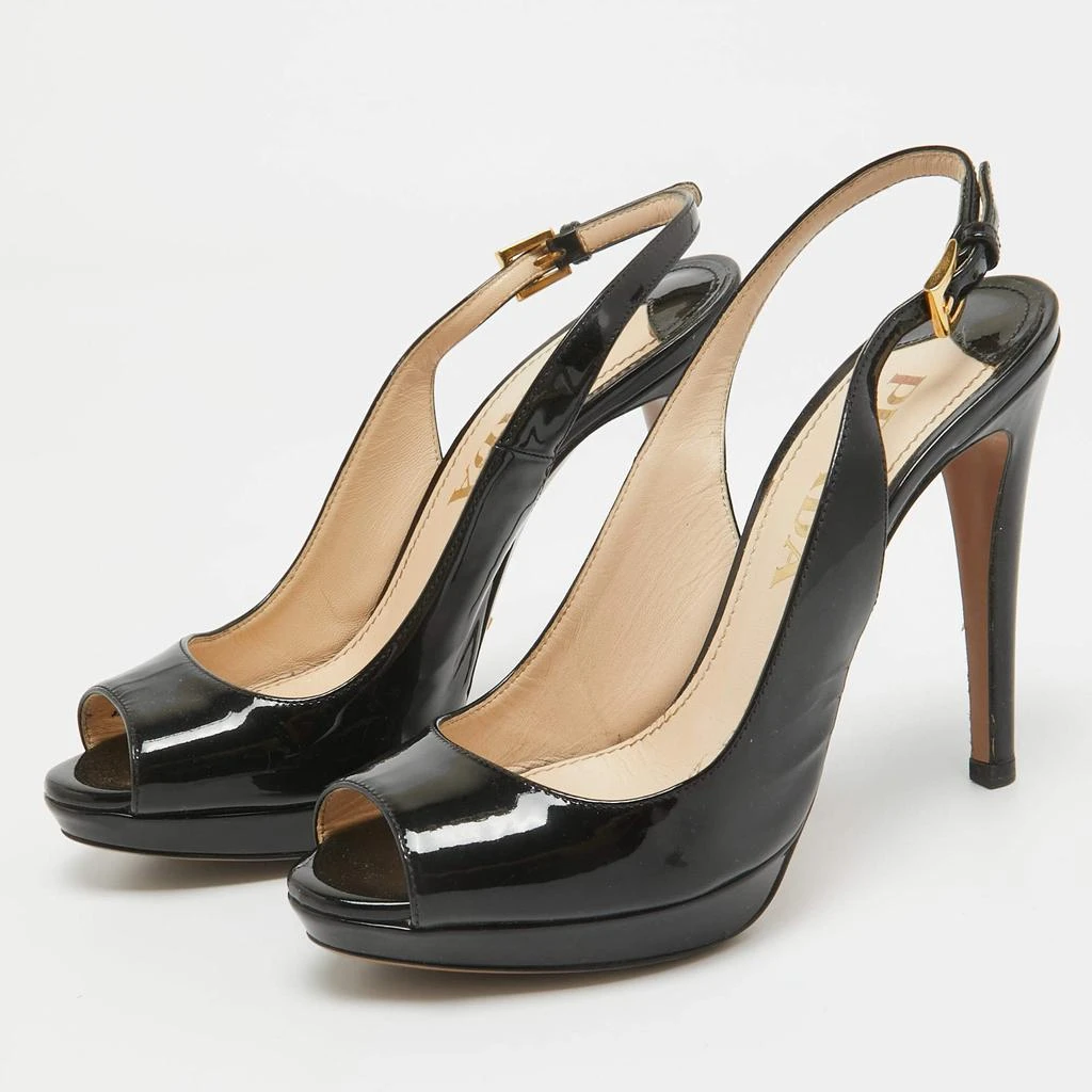Prada Prada Black Patent Leather Peep Toe Slingback Pumps Size 36.5 2