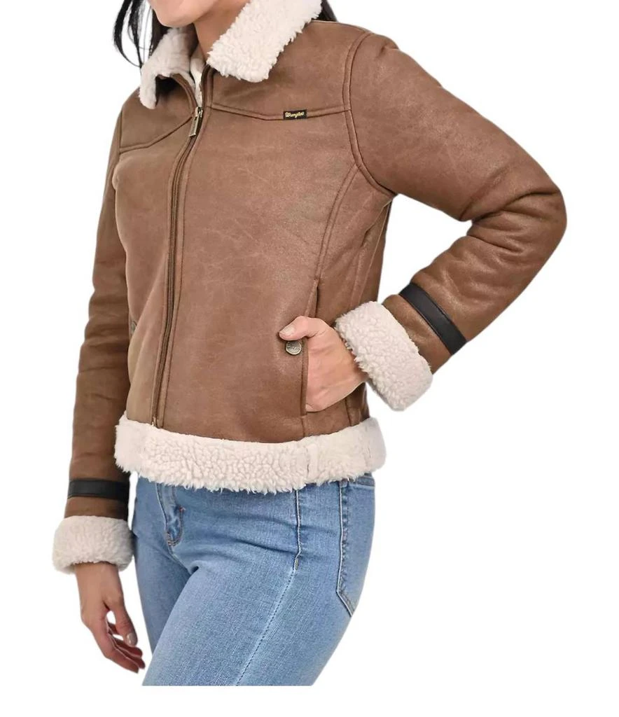 Wrangler Ladies Coat With Sheepskin On Collar And Cuffs In Capuccino 2