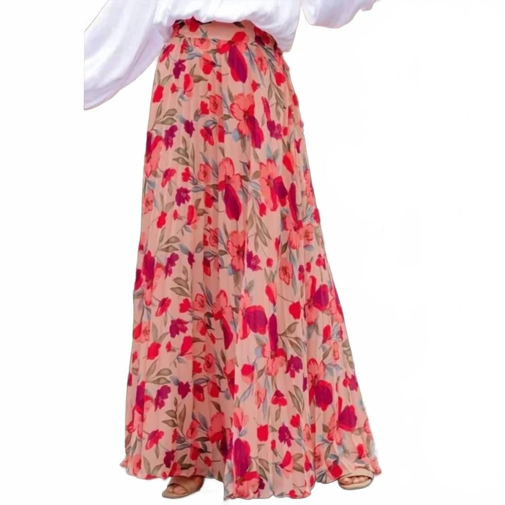Rosa Clothing Elegant Floral Print Loose Skirt In Pink