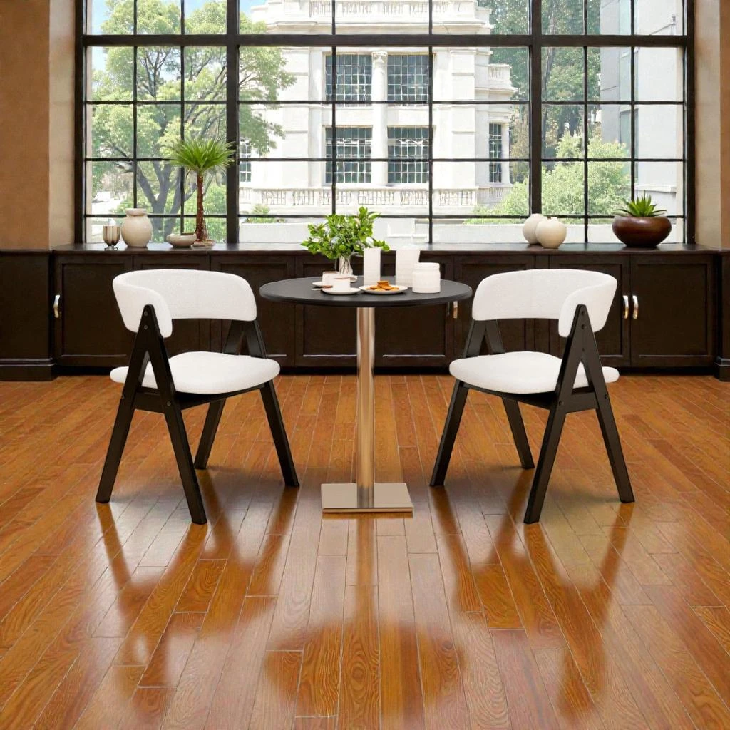 Hivvago Set of Two Wooden Kitchen Chairs Featuring Cozy Sherpa Padding and Retro Style