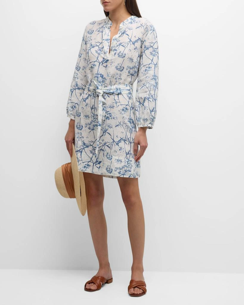 120% Lino Floral-Print Blouson-Sleeve Linen Mini Dress 1