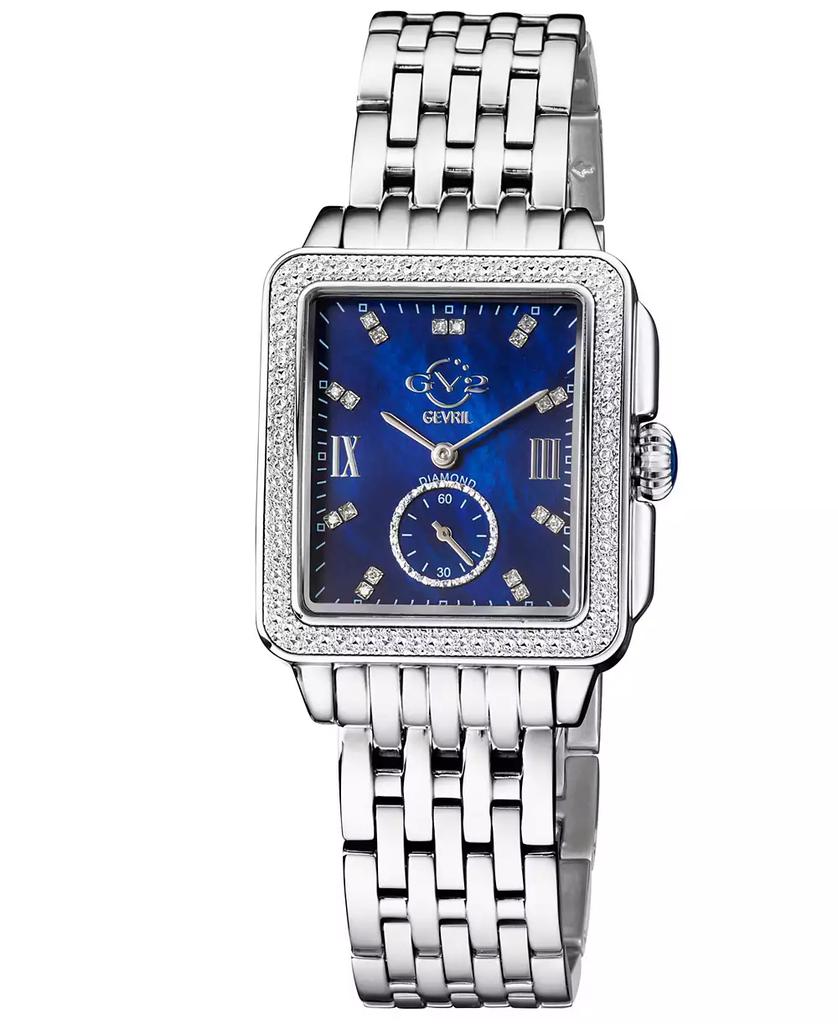 Gevril Women's Bari Tortoise Swiss Quartz Diamond Accents Silver-Tone Stainless Steel Bracelet Watch 34mm x 30mm