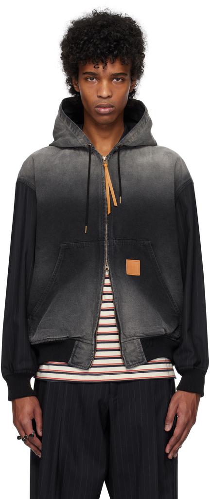 Khoki Black Vintage-Effect Work Jacket