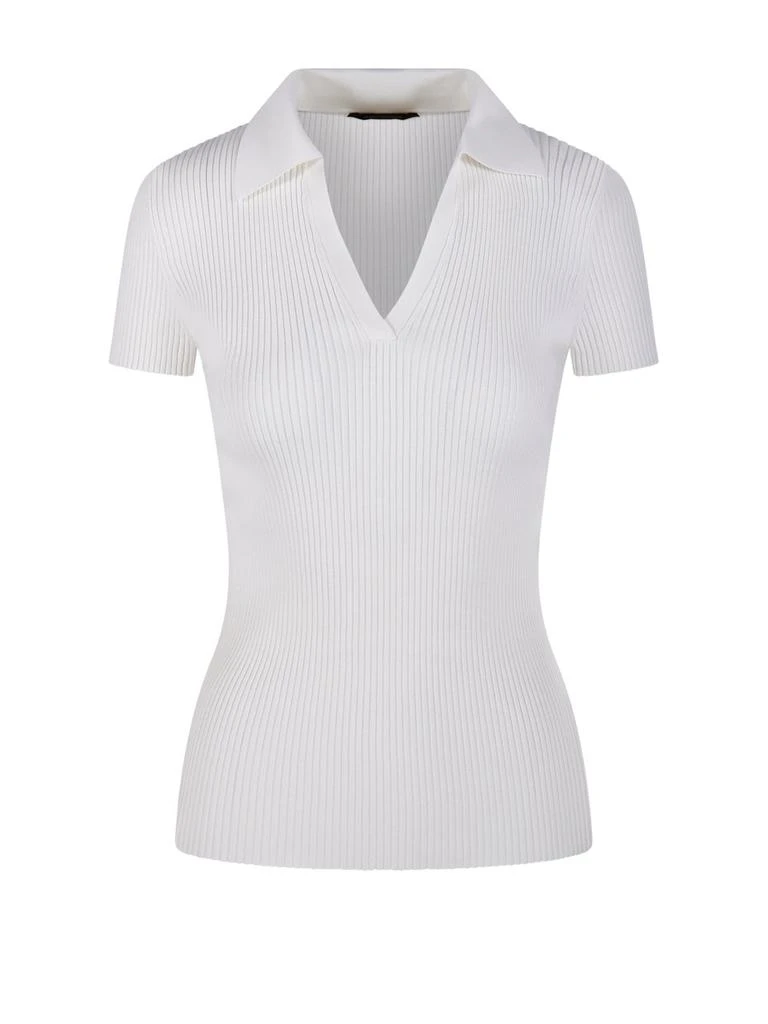 Balenciaga Balenciaga V-Neck Ribbed Polo Top 1