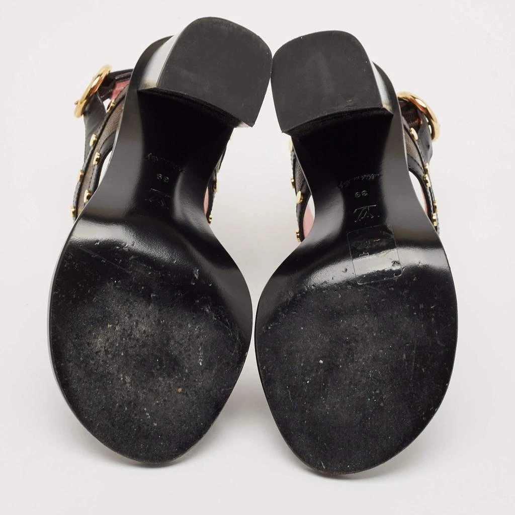 Louis Vuitton Louis Vuitton Black Leather and Monogram Canvas Studded Ankle Strap Sandals Size 39 6