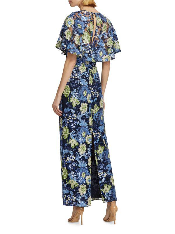 LELA ROSE Embroidered Tulle Column Dress