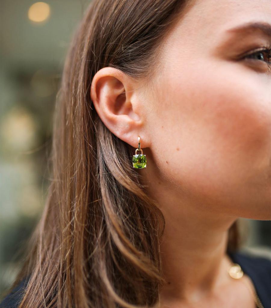 Kiki McDonough Yellow Gold, Diamond and Peridot Cushion Drop Earrings