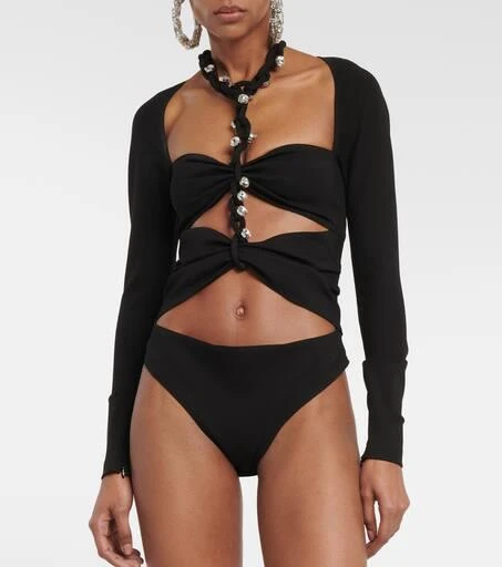 AREA Chain-link crystal-embellished jersey bodysuit 3