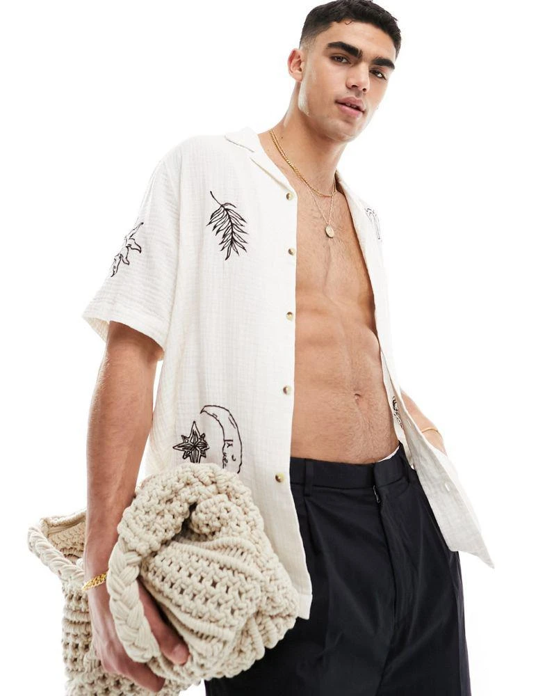 ASOS ASOS DESIGN relaxed revere shirt with tattoo embroidery 1
