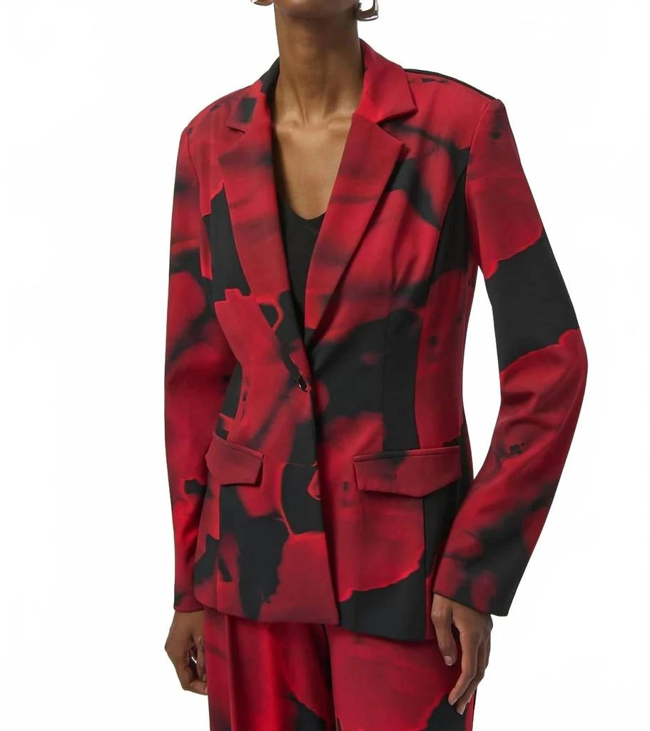 JOSEPH RIBKOFF Abstract Print Straight Blazer In Black/red