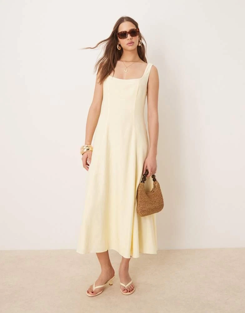 Forever New Forever New linen contrast stitch midaxi dress in lemon 1