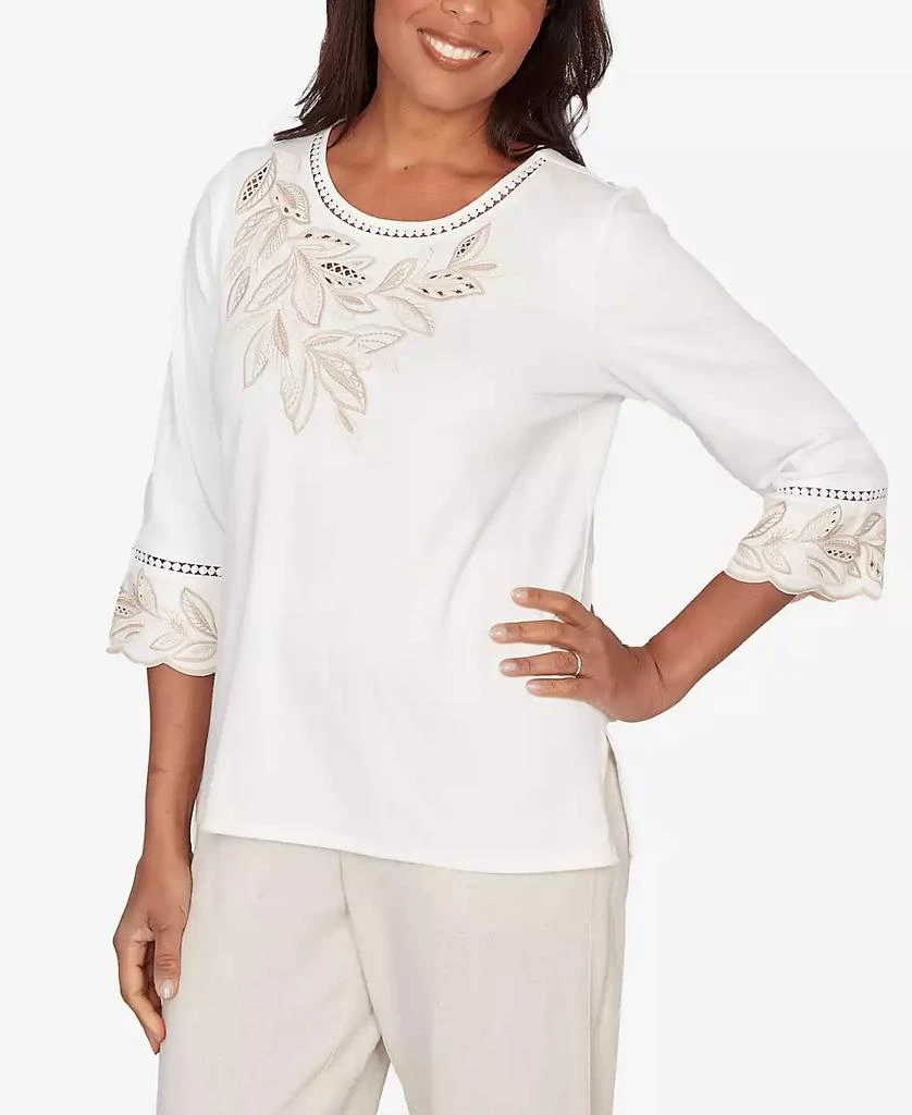 Alfred Dunner Women
s  Natural Wonder Embellished Leaf Ruffle Sleeve Top 2