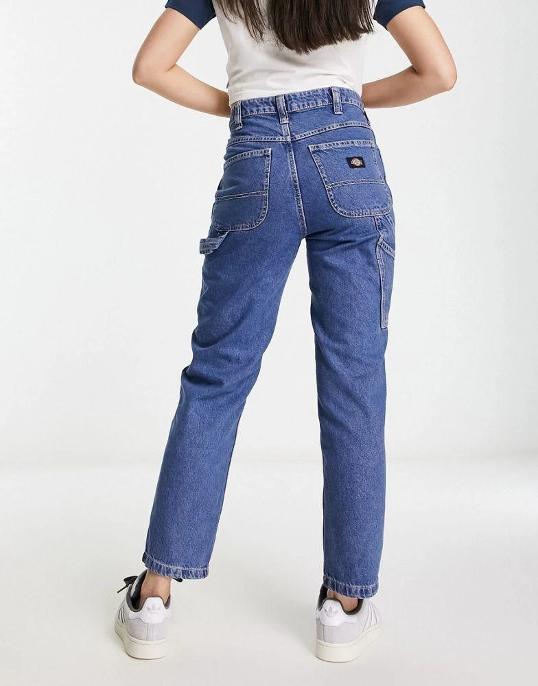 DICKIES Dickies ellendale mid rise straight fit denim mom jeans in classic blue 2